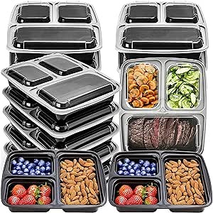 MORDEN MS Meal Prep Container With Lids, 50 Pack 3 Compartment Reusable Food Storage Container Divided Plastic Bento Box Lunch Box To-go Boxes(33oz)