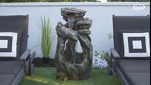 Alpine Corporation 41" Tall Outdoor Cascading Rainforest Rock Waterfall Floor Fountain with LED for Gardens, Patios, and Yards, Brown