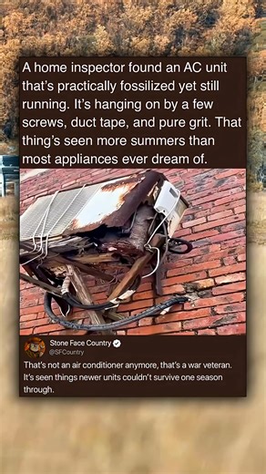66K views · 72 reactions | A home inspector found an AC unit that's practically fossilized yet still running. It's hanging on.mp4 | USA Speech | Facebook