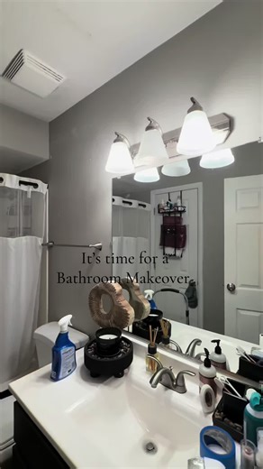 Bathroom refresh on a budget 💅🏽 Painted it Downy from @Lowe’s , shelves curtains from @Amazon , the rest from HL … and a whole lotta repurposed magic ✨ All this for about $150 #DIY #MAKEOVER #bathroom #budgetfriendly #creatorsearchinsights