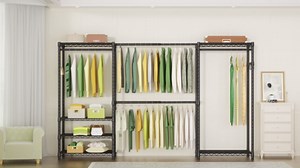 Ulif E1 Heavy Duty Closet Garment Rack, 6 Tiers Adjustable Metal Freestanding Expandable Clothing Storage with 4 Hanger Rods, Easy to Assemble Wardrobe, 71.4" H x (70" - 88.2") L x 14" D, Pink