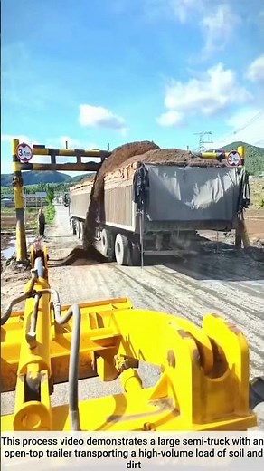 Semi Truck Transporting Soil Under a Height Limitation Barrier
