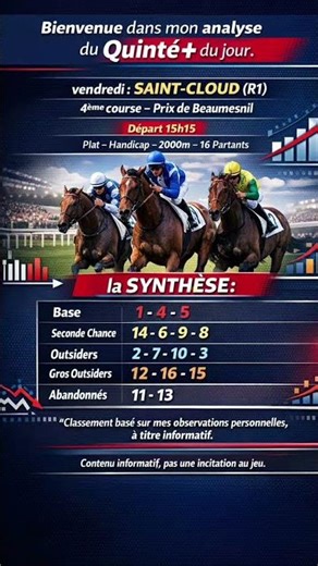 Pronostic Quinté+ Saint-Cloud (R1) -1 Mai- Synthèse stratégique du jour