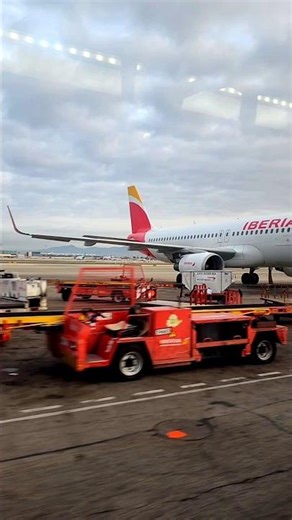 Iberia Airbus at Gate: Prepping for Pushback | Cold Overcast BCN