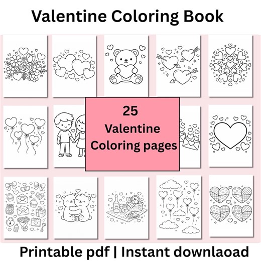 Valentine Coloring Book Printable for Adults & Teens | Cute Simple Love Coloring Pages, Instant Download - Etsy