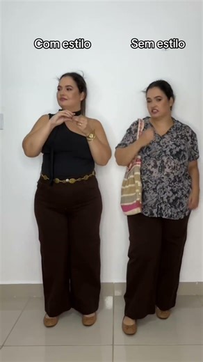 Look fashion com calça pantalona wide leg marrom #modacenter #plussize #moda