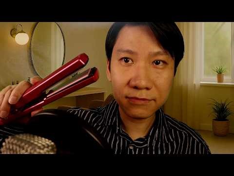 ASMR Humming song, hair straightening sounds