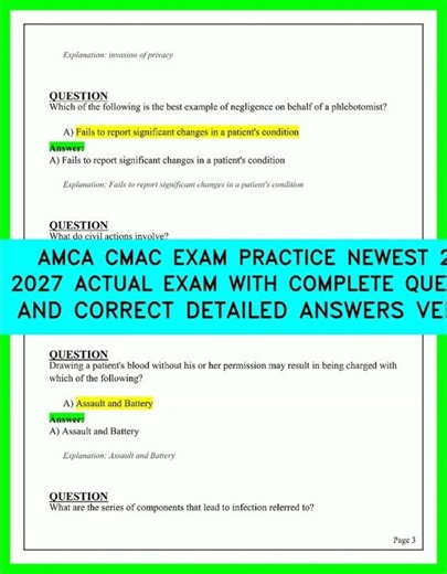 2026 AMCA CMAC Exam Practice: Newest Actual Questions and Detailed Explanations