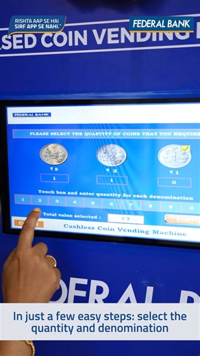 Federal Bank launches first QR-based coin vending machine. The machine is equipped to dispense coins of multiple denominations to the public through UPI transaction. #FederalBank #DigitalAtTheForeHumanAtTheCore | Federal Bank Ltd