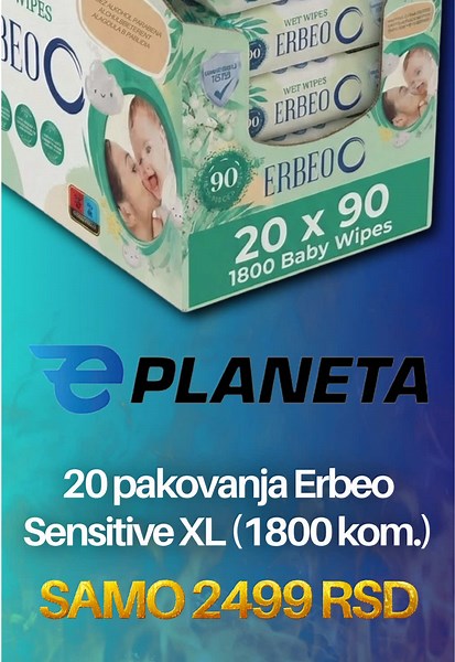 E-planeta dostavlja Erbeo vlažne maramice besplatno na vašu adresu. 20 pakovanja Erbeo Sensitive ultra – samo 2499 dinara. Poručite klikom na link u bio. #akcija #popust #erbeo #eplaneta