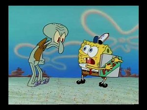 SpongeBob SquarePants Clip | Squidward chasing sponegbob for pizza
