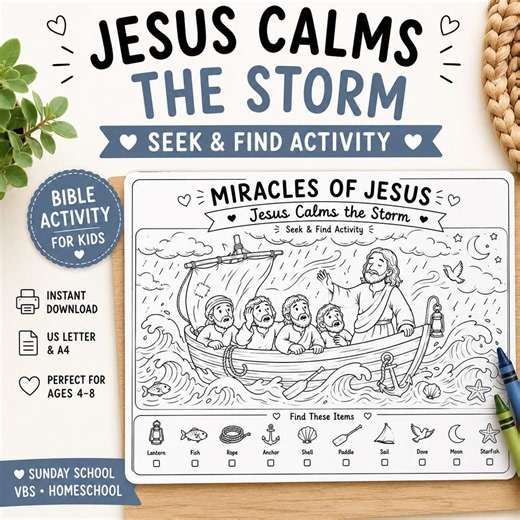 Jesus Calms the Storm Seek & Find Printable | Bible Activity for Kids | Christian Coloring Worksheet | Sunday School PDF | VBS Activity - Etsy