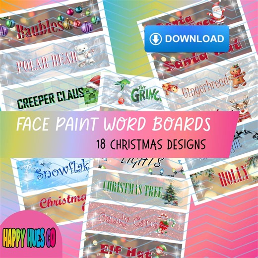 Christmas Face Paint Word Boards Download. Classic Pack of Word Boards for Face Painting. - Etsy
