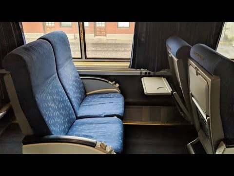 Amtrak coach seat features on an amfleet train
