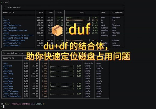 📦 duf: du+df 的结合体，助你快速定位磁盘占用问题
