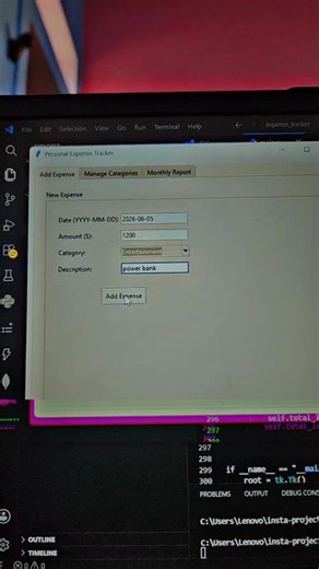 Python Expense Tracker with SQLite 📈 #python #pythonproject #pythonchallenge #coding #motivation #_