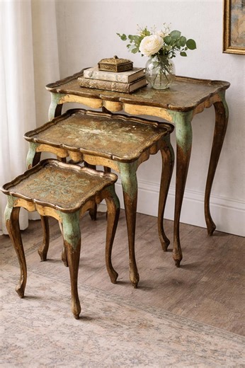 Vintage Florentine Nesting Tables Green Gold Italian Gilt Set of 3 - Etsy