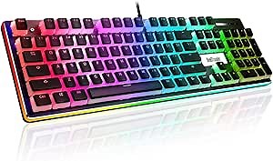 RedThunder Mechanical Gaming Keyboard, PBT Pudding Keycaps, RGB Backlit and Surround Llighting, Red Switches, Ultra-Slim Quiet Ergonomic Water-Resistant USB Wired Keyboard for Desktop, Computer, PC