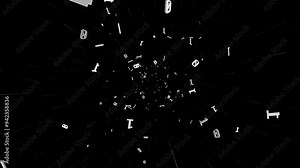 Falling Binary Code Numbers, Zero and One, Tech Background Animation, on Alpha Channel, Loop