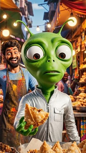 Alien Tries Samosa for the First Time 👽😂