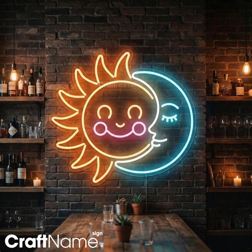 Sun and Moon Neon Sign, Celestial LED Wall Light for Bedroom or Living Room Decor, Modern Mystic Neon Art - Etsy