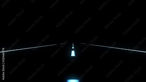 Road Sign Lane Technology Background Loop/ 4k animation of a road with two lanes in the sunset with lens flare, loopable