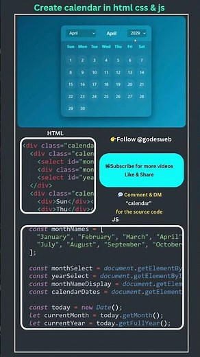 How to Make Calendar Using HTML CSS JavaScript