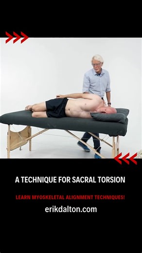 Erik Dalton, PhD on Instagram: "A Technique for Sacral Torsion Sacral torsion refers to an abnormal rotation or misalignment of the sacrum caused by various factors, including trauma or injury to the pelvis or lower back, muscle imbalances, poor posture, or repetitive stress. It is also associated with certain conditions such as scoliosis or leg length discrepancies. In this video excerpt, Erik Dalton demonstrates one manual therapy technique that massage therapists can use to correct sacral tor