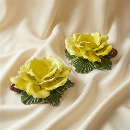 Vintage Capodimonte Porcelain Yellow Rose Candle Holder Italian Hand Painted Floral - Etsy