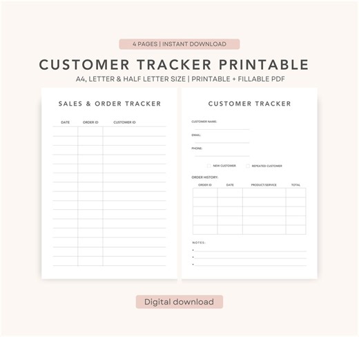 Customer Tracker Printable PDF - Client Log, Sales & Order Record Sheet, Small Business CRM Template - Etsy