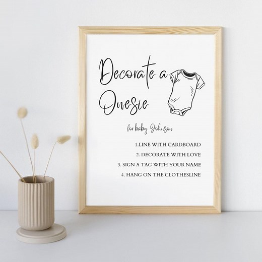 Onesie Station Baby Shower Activity Sign, Decorate a Onesie Instructions, Canva Template - Etsy