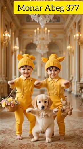 Adorable Twins in Yellow with Puppy 🐶💛 | Cutest Baby Moments