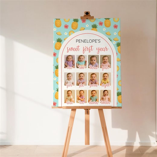 Sweet Pineapple First Year Birthday Sign: Editable Canva Template (digital Download, Multiple Sizes) - Etsy