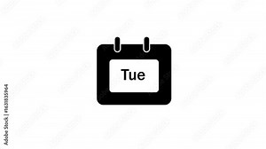 Flipping calendar day animation showing Wednesday transition, minimal black-and-white design, rotating pages, smooth motion effect, and modern flat icon style