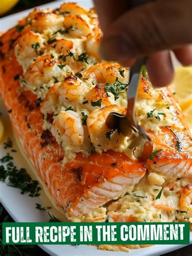 3.9K views · 39 reactions | Crab & Shrimp Stuffed Salmon 呂戀 Tender salmon fillet stuffed with a rich, creamy crab and shrimp filling, baked until golden and juicy—restaurant-quality seafood delight right from your oven! Ingredients  1 large salmon fillet (cut to butterfly) 1/2 lb cooked shrimp, chopped 1/2 lb lump crab meat 4 oz cream cheese, softened ............ | Quicker recipes | Facebook