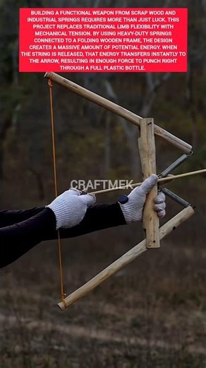 Handmade spring-powered bow vs soda bottle. The science of DIY power. #ytshorts