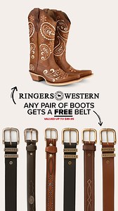 BOOT & BELT DEAL 🤠 For a limited time only, buy any pair of Ringers Western boots and get a FREE belt valued up to $89.95. Built from the ground up, our Boots offer the perfect blend of comfort, durability, and style. Don’t miss out, shop now while stocks last. | Ringers Western