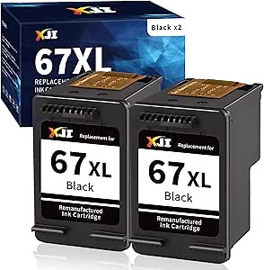 XJI Remanufactured Ink Cartridges Replacement for HP Ink 67XL 67 XL (Black, 2 Pack), for Deskjet Plus 2700 4100 2755 2755e 4100e 4155 4155e Envy Pro 6055e 6452e 6455 6455e 6458e 4158e 4175e Printer
