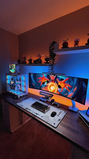 Best color combo 💙🧡🧡 #desksetup #gamingpc #gamingroom #deskgoals #setuptour