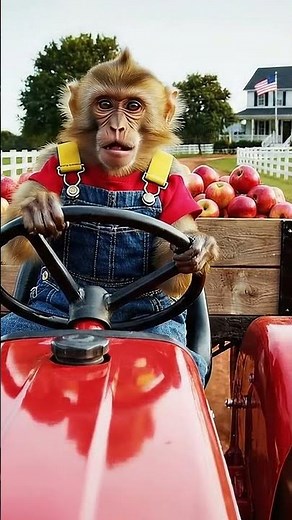 Baby Monkey Drives Tractor 🚜 to Fix the Broken Road | Smart Little Farmer Monkey 🐒❤️
