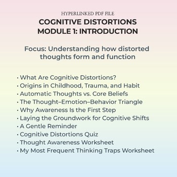 Psychoeducational Module: Cognitive Distortions CBT Worksheets Thought Patterns