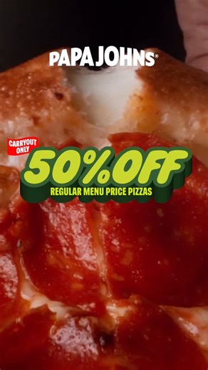 429 reactions · 37 shares | 50% off your pizza when you carry out!  Choose your size, crust, and toppings — all included. Check out deals today! #PapaJohnsHawaii | Papa Johns Pizza Hawaii | Facebook