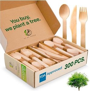 [Hot Item] 100% Compostable Cutlery Set - Disposable Wooden Cutlery, Eco-Friendly Forks and Spoons