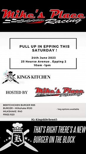 Mike’s Place Racing PULL THROUGH AND GET YOUR TASTE BUDS TANTALISED @kingskitchen45 launches a MIKE’S PLACE SMASH BURGER… Winter Drip Event Postponed until the 29 July However you’re more than welcome to come and park off while enjoying a burger and milkshake combo from @kingskitchen45 | Mikes Place Engine Importers
