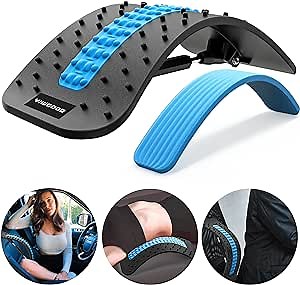 Back Stretcher for Low Pain Relief, Adjustable Brace Chiropractor Cracker Board Relaxer with Cushion for Orthopedic Hunching, Spinal Straightener Spine Deck Aligner Lumbar Corrector for Athlete/Dancer