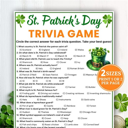 St Patrick's Day Trivia Game, Printable Trivia Questions, Trivia Quiz, Irish Games, St. Patrick's Party Game, St Pattys Trivia, Holiday Game - Etsy UK