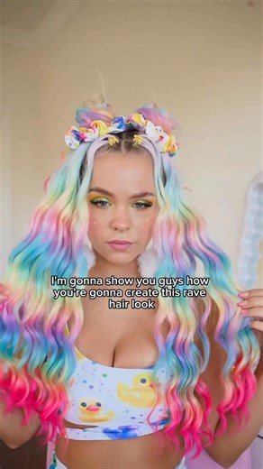 Festival & Rave Clothing on Instagram: "The easiest rave hair ever! This hair colour is called rainbow bright on the site 🌈✨ #rave #ravehair #raver #ravehairtutorial #festivalhair #ravebraids"