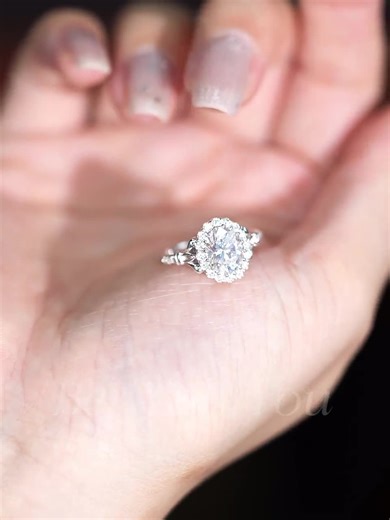 2CT Oval Lab Grown Diamond Engagement Ring, Sterling Silver Halo Bridal Ring - Etsy