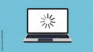 Laptop screen loading concept 4K animation. Online video or software loading animation 4K footage. Laptop screen loading circle and stripe icon animation on white background.