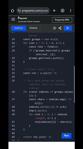 Lexicographically Smallest String After Swaps | Union-Find JavaScript